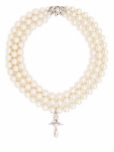Vivienne Westwood Crystal Pearl Triple Strand Necklace