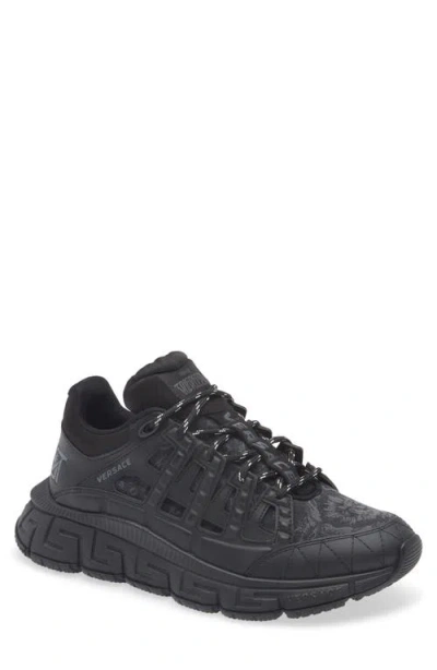 Versace Trigreca Sneakers With Baroque Jacquard Motif In Black