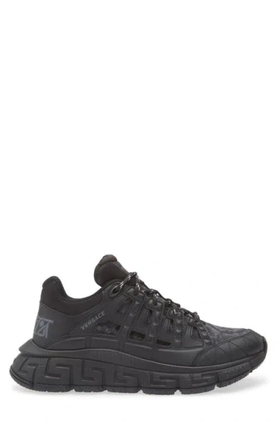 Versace Trigreca Sneakers With Baroque Jacquard Motif In Black