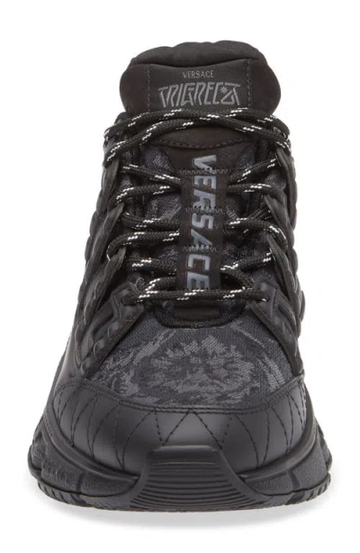 Versace Trigreca Sneakers With Baroque Jacquard Motif In Black