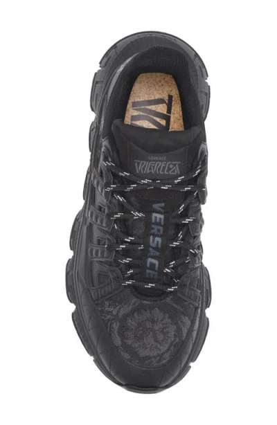 Versace Trigreca Sneakers With Baroque Jacquard Motif In Black