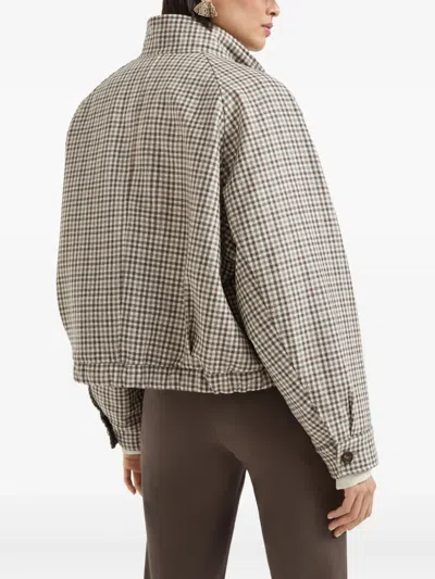 Brunello Cucinelli Checked Flannel Bomber Jacket In Brown
