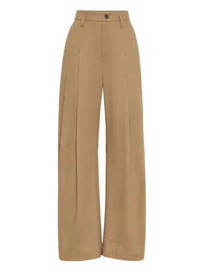 Brunello Cucinelli Trousers With Front Pleats And Wide Leg In Brown