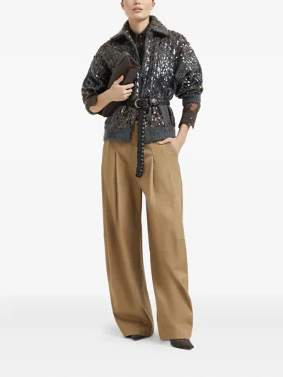 Brunello Cucinelli Trousers With Front Pleats And Wide Leg In Brown