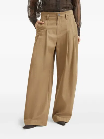 Brunello Cucinelli Trousers With Front Pleats And Wide Leg In Brown