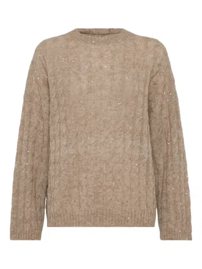 Brunello Cucinelli Mohair-blend Dazzling Hooded Sweater In Brown