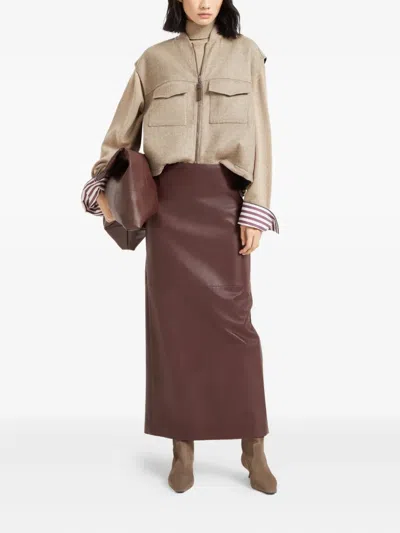 Brunello Cucinelli Zip-up Fluid Double Face Wool Vest In Brown