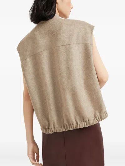 Brunello Cucinelli Zip-up Fluid Double Face Wool Vest In Brown