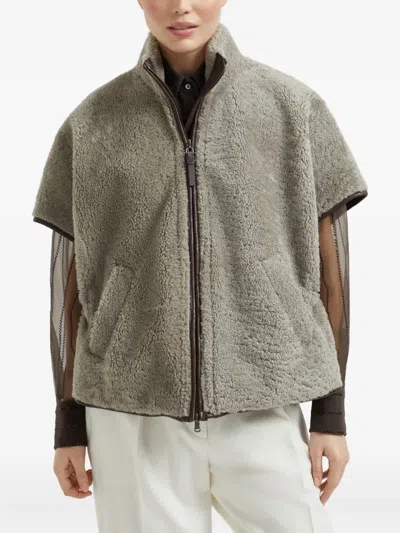 Brunello Cucinelli Lightweight Curly Sheep Shearling Jacket In Gray