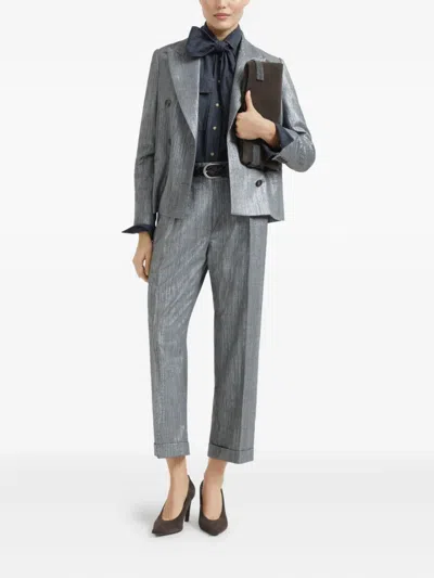Brunello Cucinelli Sparkling Twill Trousers In Gray