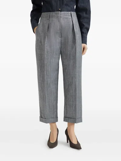 Brunello Cucinelli Sparkling Twill Trousers In Gray