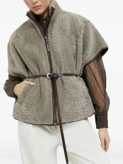 Brunello Cucinelli Lightweight Curly Sheep Shearling Jacket In Gray