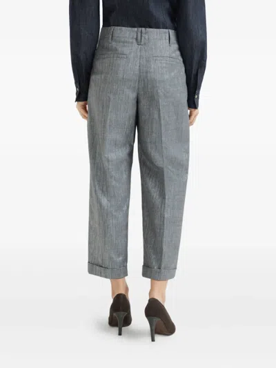 Brunello Cucinelli Sparkling Twill Trousers In Gray