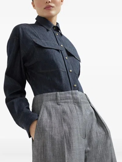 Brunello Cucinelli Sparkling Twill Trousers In Gray