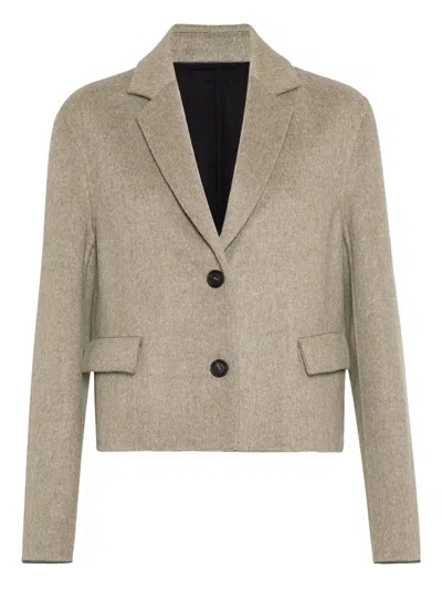 Brunello Cucinelli Hand-crafted Cropped Blazer In Brown