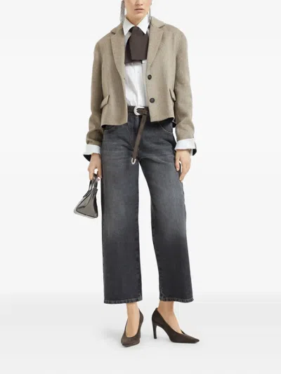Brunello Cucinelli Hand-crafted Cropped Blazer In Brown