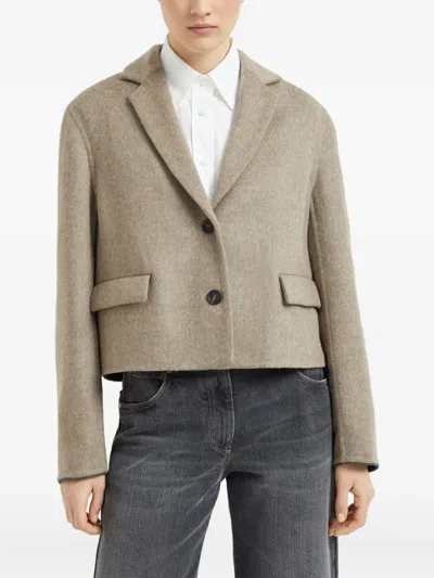 Brunello Cucinelli Hand-crafted Cropped Blazer In Brown