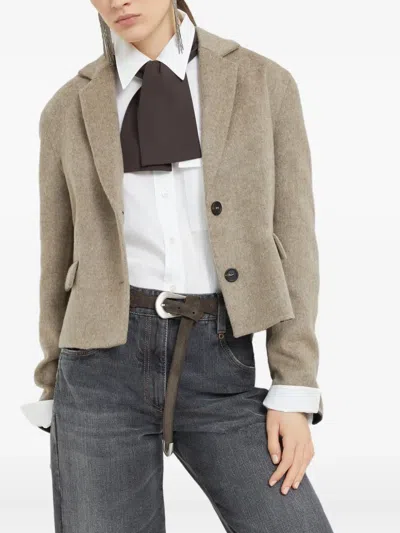 Brunello Cucinelli Hand-crafted Cropped Blazer In Brown