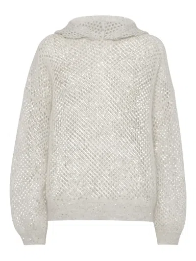 Brunello Cucinelli Dazzling Mesh Sweatshirt In Gray