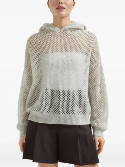 Brunello Cucinelli Dazzling Mesh Sweatshirt In Gray