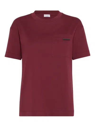 Brunello Cucinelli Cotton T-shirt Embellished Shiny Jewels In Red