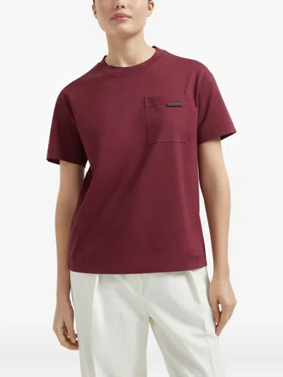 Brunello Cucinelli Cotton T-shirt Embellished Shiny Jewels In Red