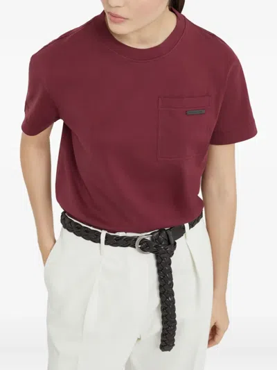 Brunello Cucinelli Cotton T-shirt Embellished Shiny Jewels In Red