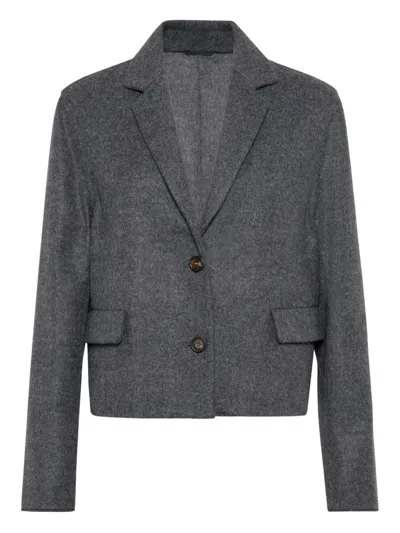 Brunello Cucinelli Fluid Wool Double-faced Crop Jacket