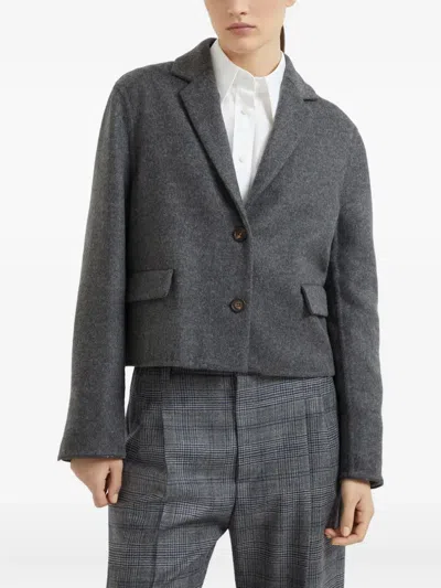 Brunello Cucinelli Fluid Wool Double-faced Crop Jacket