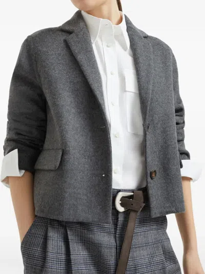 Brunello Cucinelli Fluid Wool Double-faced Crop Jacket