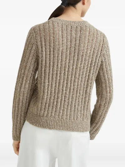 Brunello Cucinelli Textured Ribbed Sweater With Shimmering Threads In Gold