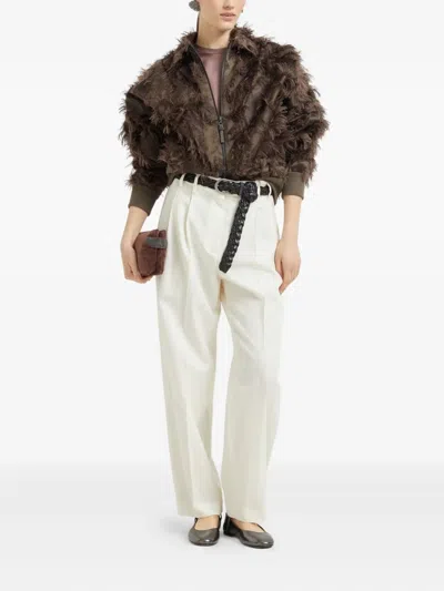 Brunello Cucinelli Lightweight Cashmere And Silk Sweater With Lurex Inserts In Brown