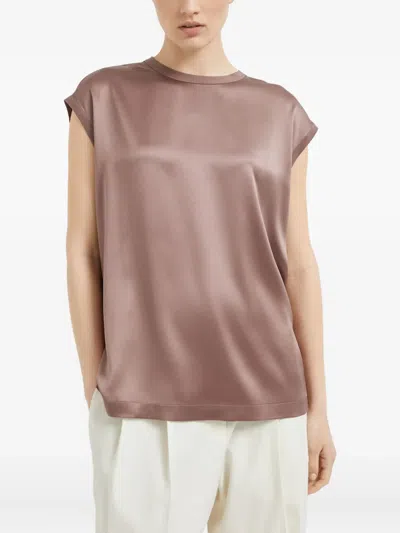 Brunello Cucinelli Lightweight Cashmere And Silk Sweater With Lurex Inserts In Brown