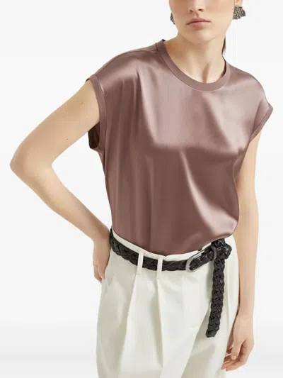 Brunello Cucinelli Lightweight Cashmere And Silk Sweater With Lurex Inserts In Brown