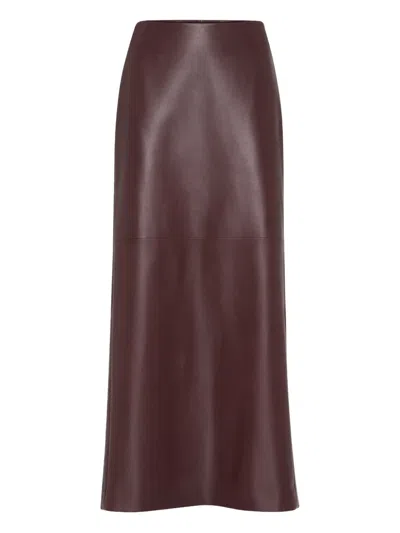 Brunello Cucinelli Stretch Nappa Leather Midi Skirt In Brown