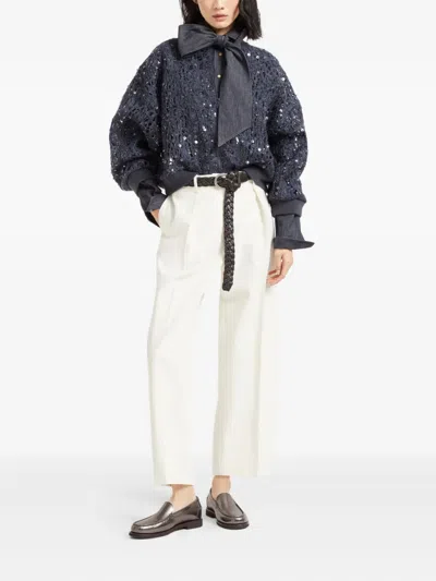 Brunello Cucinelli Dazzling Embroidered Cardigan In Blue