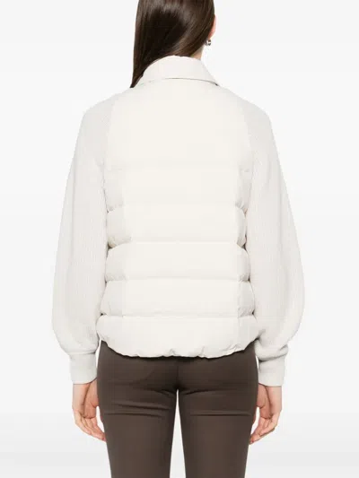 Brunello Cucinelli Two-material Down Jacket With Shiny Flap Detail In Gold