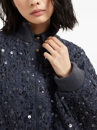 Brunello Cucinelli Dazzling Embroidered Cardigan In Blue