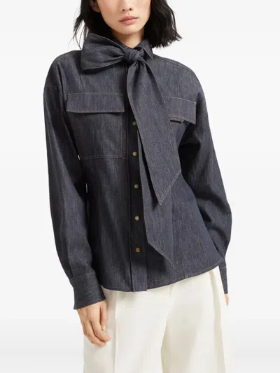 Brunello Cucinelli Lightweight Denim Shirt With Removable Bow