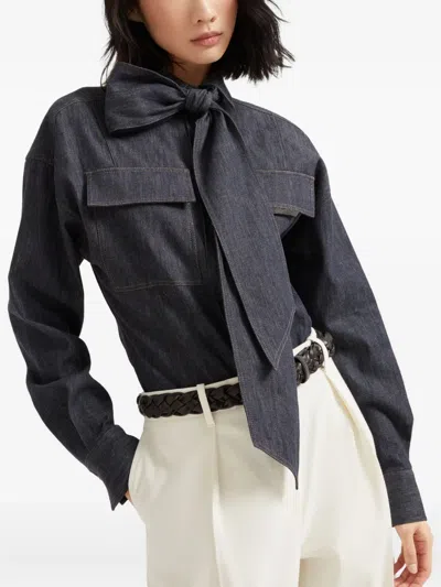 Brunello Cucinelli Lightweight Denim Shirt With Removable Bow