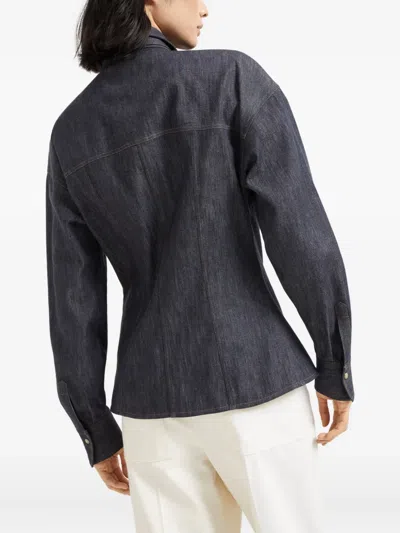 Brunello Cucinelli Lightweight Denim Shirt With Removable Bow