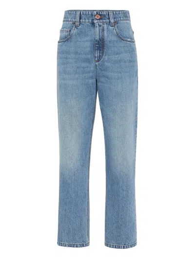Brunello Cucinelli Logo Patch Mid-rise Straight-fit Jeans In Blue