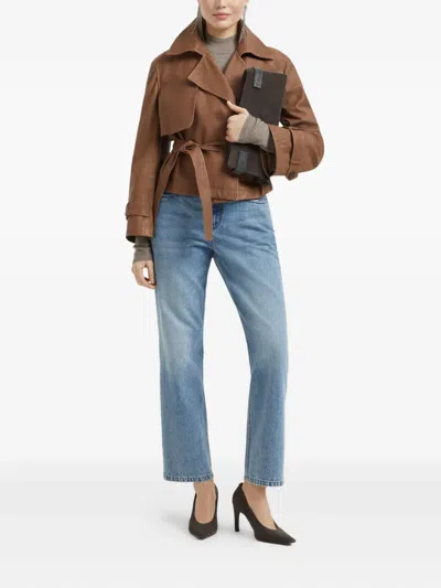 Brunello Cucinelli Logo Patch Mid-rise Straight-fit Jeans In Blue