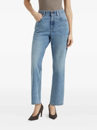 Brunello Cucinelli Logo Patch Mid-rise Straight-fit Jeans In Blue
