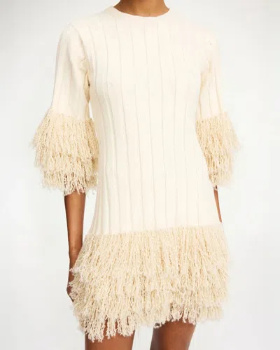 By Malene Birger Lina Shearling-trimmed Knit Cotton Mini Dress In Brown