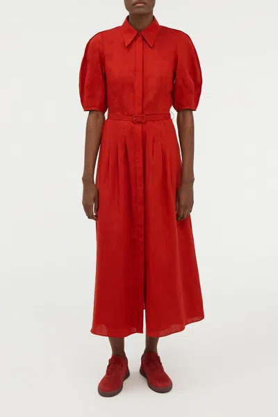 Gabriela Hearst Maude Pleated Midi Shirtdress In Antelope Orange Aloe Linen In Brown