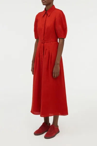 Gabriela Hearst Maude Pleated Midi Shirtdress In Antelope Orange Aloe Linen In Brown
