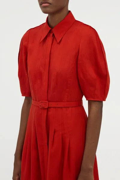 Gabriela Hearst Maude Pleated Midi Shirtdress In Antelope Orange Aloe Linen In Brown