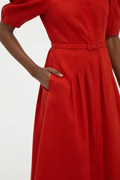 Gabriela Hearst Maude Pleated Midi Shirtdress In Antelope Orange Aloe Linen In Brown