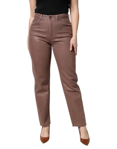 Pre-owned Dolce & Gabbana Brown Cotton High Waist Tapered Denim Women's Jeans ()